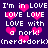 Pixelated text and pink hearts on a dark purple background with repeated phrases.