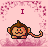 Pixelated monkey icon with pink background and text "I love monkeys!" showing animation changes in heart symbol.