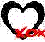 A static pixel art icon shows a black heart outline with white interior, red floral or ribbon-like elements at the bottom, and scattered small colored pixels on a light background.