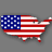 Pixelated icon shaped like the contiguous United States, filled with American flag design elements including blue field of white squares and red-and-white stripes.