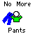 Pixelated green figure with white head and outstretched arms, blue pants disappearing across frames.