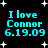 Black background with white stars and cyan text reading "I love Connor 6.19.09" in four identical quadrants.