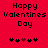 Red background with black pixelated text 'Happy Valentines Day' and five heart symbols, where the third heart is maroon.