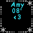 Four identical pixelated display cyan text 'Amy 08 13' with white star and dashed-line borders on black background
