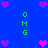 Blue background with scattered purple and pink heart icons and green 'OMG' text in vertical