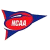 Static pixelated triangular flag icon with red and blue sections containing white text.