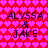 Pixelated text "ALYSSA & JAKE" repeated twice on a red background with pink heart pattern, no visible animation changes.