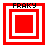 Four red and white square-framed icons with 'FRANKY' text at top, each showing distinct nested square patterns in a