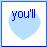 square with light blue hearts and dark blue text, displaying the phrase "you'll always have a place in my heart"