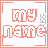 Pixelated text in coral outline on white background, arranged in six with a