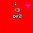 Red background with cyan text 'i <3 bri!' and a pink heart or starburst animation changing between frames.