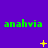 Green text 'anahvia' repeated three times per on purple background with yellow star-like symbols and small yellow dots scattered