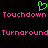 Green pixelated heart symbol above pink pixelated text reading 'Touchdown Touchdown' and 'Turnaround Turnaround' on black background.