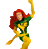 Five distinct comic-style character icons arranged in a , each with unique costumes and poses against a solid gray background