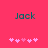 Two identical pixelated text displays of 'Jack' on a solid pink background with five pink heart symbols below each.