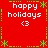 Red background with green pixelated border and four identical 'happy holidays' text blocks featuring heart symbols.