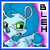A 5-frame animated contact sheet showing a blue and white cartoon pony with green eyes, purple background, and vertical text "BLEH" on the right side of each frame.