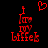 Red pixelated text and symbols on black background, with a heart symbol above the text in one frame.