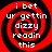 Four identical red and black spiral patterns with white text reading "i bet ur gettin dizzy readin this" arranged in a on a solid black background