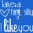 Blue background with white pixelated text and symbols repeating 'I like you' with heart and smiley icons.