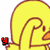 Yellow cartoon duck with brown outline, orange beak, and small black eyes; text changes across frames from Y to IF to OFA to FANS.
