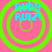 Four identical circular icons with green concentric rings on a pink background, each displaying blue text "Rudy Ruiz!" in a pixelated font.