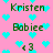 Pixelated text and cyan hearts on pink background; names 'Kristen' and 'Babiee' alternate with '<3' symbol in pattern
