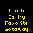 Animated contact sheet of 9 frames showing yellow text "Lunch Is My Favorite Getaway" with varying red punctuation marks on black background.