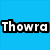 Two side-by-side pixelated text displays of 'Thowra' with contrasting color schemes on solid backgrounds.