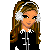 Pixel art of a girl with long brown hair wearing white earmuffs, black hoodie, white pants, and carrying a silver purse next to a blue 'winter baby' sign.