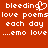 Red background with white pixelated text and a heart symbol, arranged in four of repeated phrases