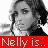 A pixelated image divided into four quadrants with a grayscale portrait, red text reading "Nelly is..", blue text saying "Girl!", and orange text spelling "Promiscuous".