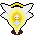 Pixelated angel icon with white wings, yellow halo, and glowing light effect on a gray background.