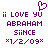 Purple pixelated text and heart symbol on white background, with identical static and animated versions showing 'ii LOVE YU ABRAHAM SiINCE *1/2/09*' and a heart above 'ii LOVE YU'.