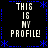 Static pixel art displays four identical of text "THIS IS MY PROFILE!" in white block letters on black background with blue decorative borders