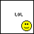 A 4-frame animated contact sheet showing a yellow smiley face icon with varying mouth expressions and text above it, all on a white background.