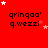 Red background with repeated text 'qringqo' and 'q.wezzi' in black, surrounded by white and pink stars in various positions.
