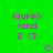 Green background with pink pixelated text 'louren land 2 <3' repeated twice, two pink heart symbols at bottom center and bottom right.