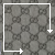 Animated sequence of pixelated 'Gucci' text with directional arrows on a hexagonal patterned background, showing text length variations and arrow direction changes.