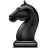 Pixelated grayscale chess knight icon with a horse head and curved neck, standing on a rectangular base against a light gray background.