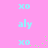 A pink background displays repeated light blue 'xO' and 'aly' text elements with scattered green dots, some of which animate to shift position.