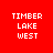 Red background with white pixelated text 'TIMBER LAKE WEST' in four quadrants, two showing gradient effects.