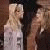 Animated sequence of a woman with long blonde hair in a light gray top performing dynamic poses against a dark background.