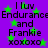 Purple background with green stars and repeated black text reading 'I luv Endurance and Frankie xoxoxo' in a pattern