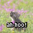 Pixelated image of a character with dark hair and a pink collar against a green and pink background, with text reading "ah-hoo!" in bold black-and-white lettering.