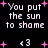 Pixelated text and pink starbursts on black background with animated sparkle effects.