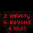 Red pixelated text on black background with white rectangular overlays in top and bottom , displaying '2 iNFiNiTy & BeYoNd 6.10.01' across six repeated sections