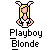 Pixelated character with blonde hair and pink bunny ears wearing a white top, standing against gray background with text below.