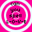 Four identical circular icons with white concentric rings on a bright pink background, each displaying black text reading 'can you spell L-O-V-E' in pixelated font.
