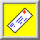 Pixelated icon with white base and blue patterns on yellow background, red dot at top, gray border.